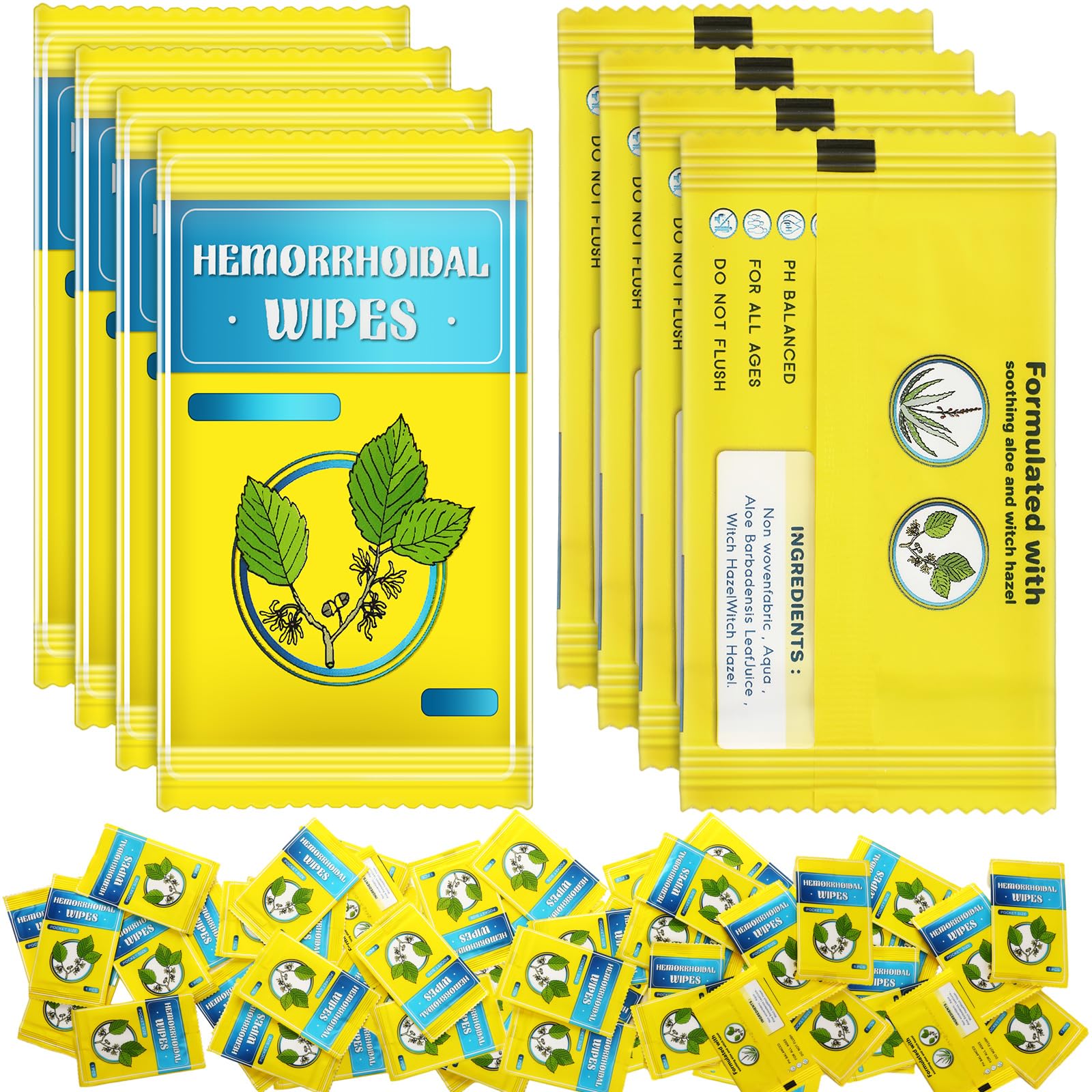 Timgle 300 Counts Individual Packing Hemorrhoid Wipes Witch Hazel Wipes for Butt Hemorrhoidal and Relief Swelling Pain Burning Itching Numbing, 5.5 x 7 Inch - dailyvitalstore