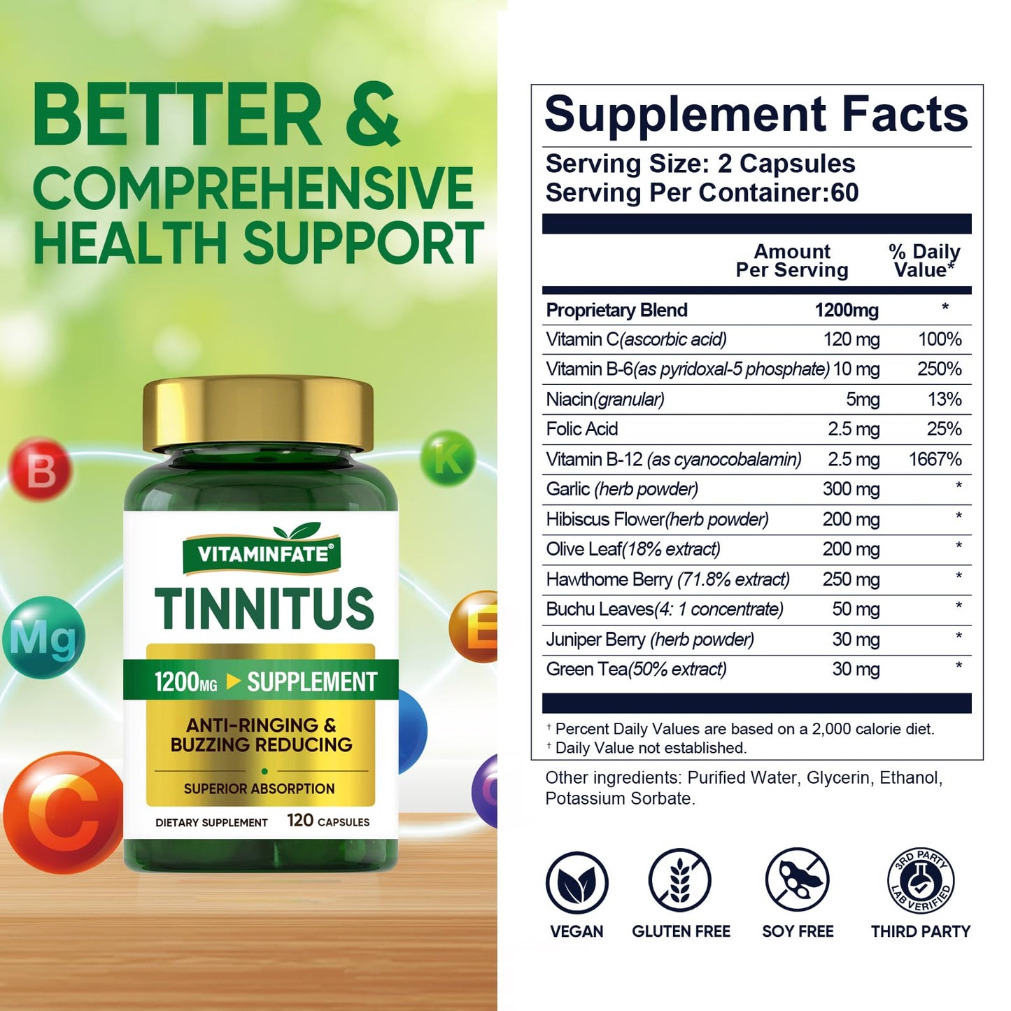 Tinnitus Relief for Ringing Ears 1200mg - 120 Capsules Advanced Ear Health Support Supplement | Supports Ear Health and Reduces Tinnitus Symptoms - Non-GMO & Vegan - dailyvitalstore