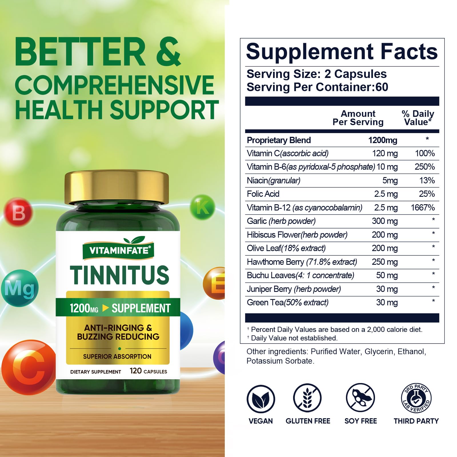 Tinnitus Relief for Ringing Ears 1200mg - 120 Capsules Advanced Ear Health Support Supplement | Supports Ear Health and Reduces Tinnitus Symptoms - Non-GMO & Vegan - dailyvitalstore