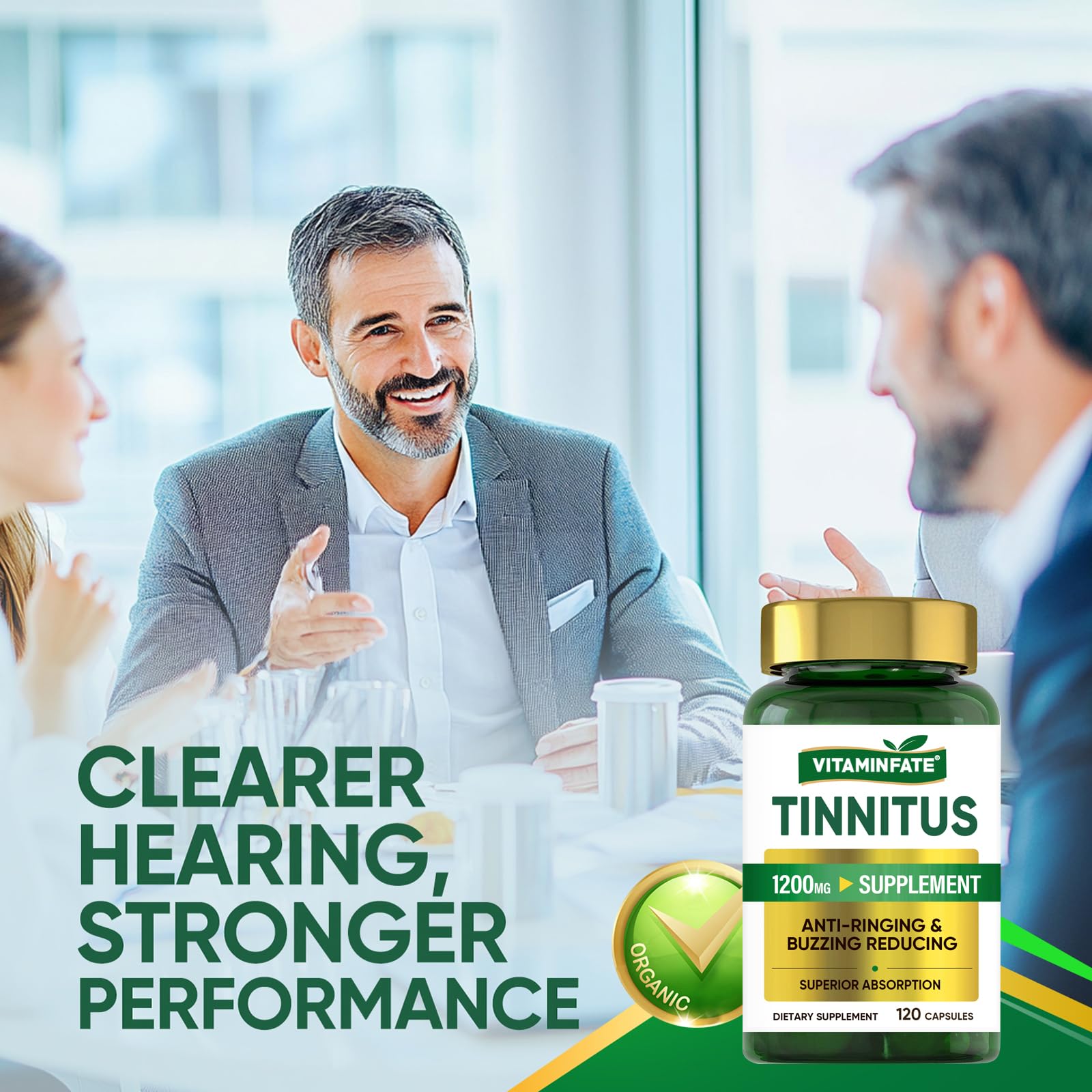 Tinnitus Relief for Ringing Ears 1200mg - 120 Capsules Advanced Ear Health Support Supplement | Supports Ear Health and Reduces Tinnitus Symptoms - Non-GMO & Vegan - dailyvitalstore