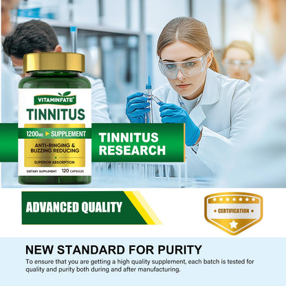Tinnitus Relief for Ringing Ears 1200mg - 120 Capsules Advanced Ear Health Support Supplement | Supports Ear Health and Reduces Tinnitus Symptoms - Non-GMO & Vegan - dailyvitalstore