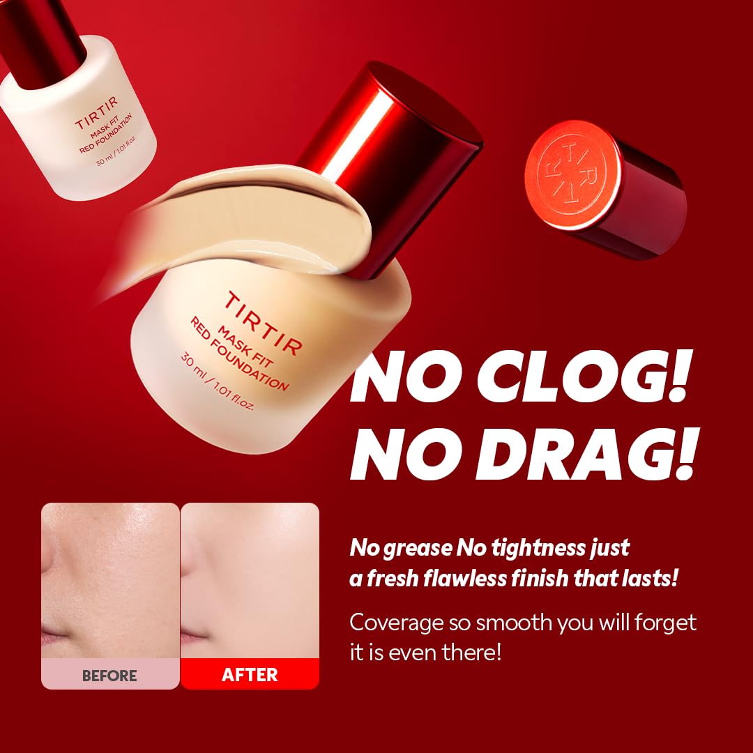 TIRTIR Mask Fit Red FoundationㅣLong Lasting Flawless Coverage, Energy Essence, Lightweight, Hydrating, Pore-Blurring, Breathable Satin Finish, Makeup, Radiant Skin, 21N Ivory, 1.01 Fl Oz - dailyvitalstore