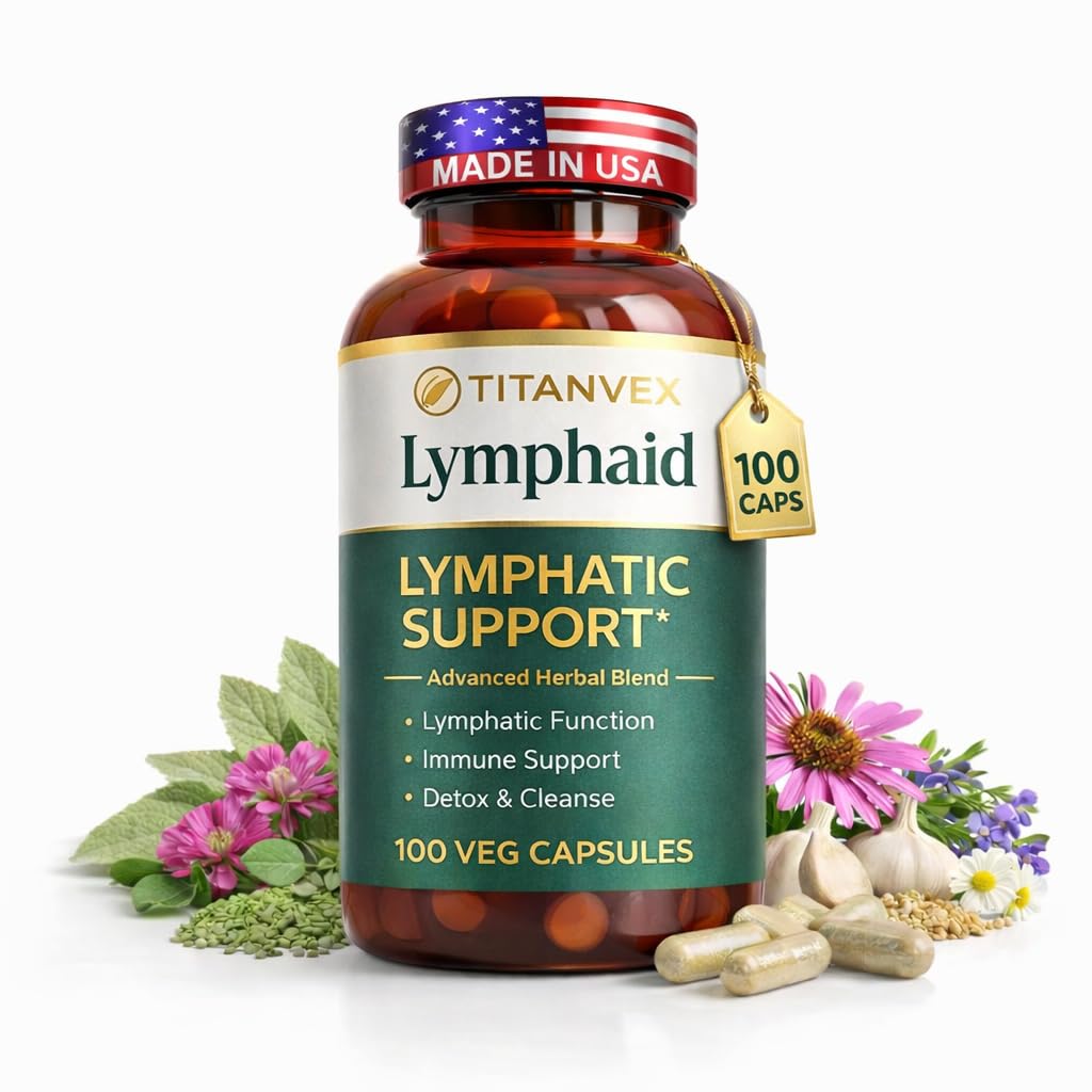 TitanVex Lymphaid - Lymphatic Drainage Supplement 100 Vegan Capsules, Herbal Lymphatic Support with Echinacea and Dandelion, Antioxidant, Respiratory and Urinary Wellbeing - dailyvitalstore