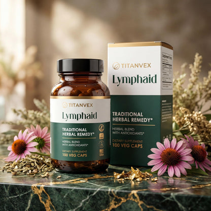 TitanVex Lymphaid - Lymphatic Drainage Supplement 100 Vegan Capsules, Herbal Lymphatic Support with Echinacea and Dandelion, Antioxidant, Respiratory and Urinary Wellbeing - dailyvitalstore