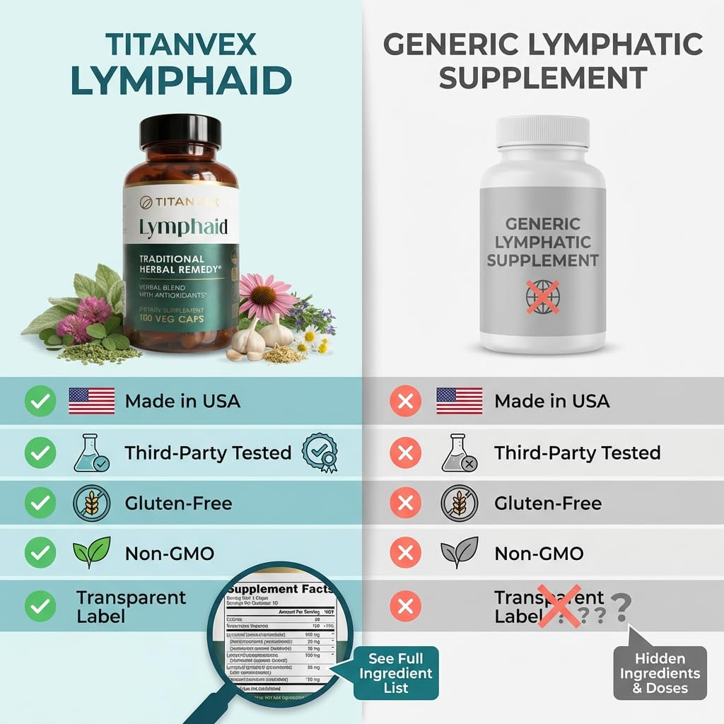 TitanVex Lymphaid - Lymphatic Drainage Supplement 100 Vegan Capsules, Herbal Lymphatic Support with Echinacea and Dandelion, Antioxidant, Respiratory and Urinary Wellbeing - dailyvitalstore