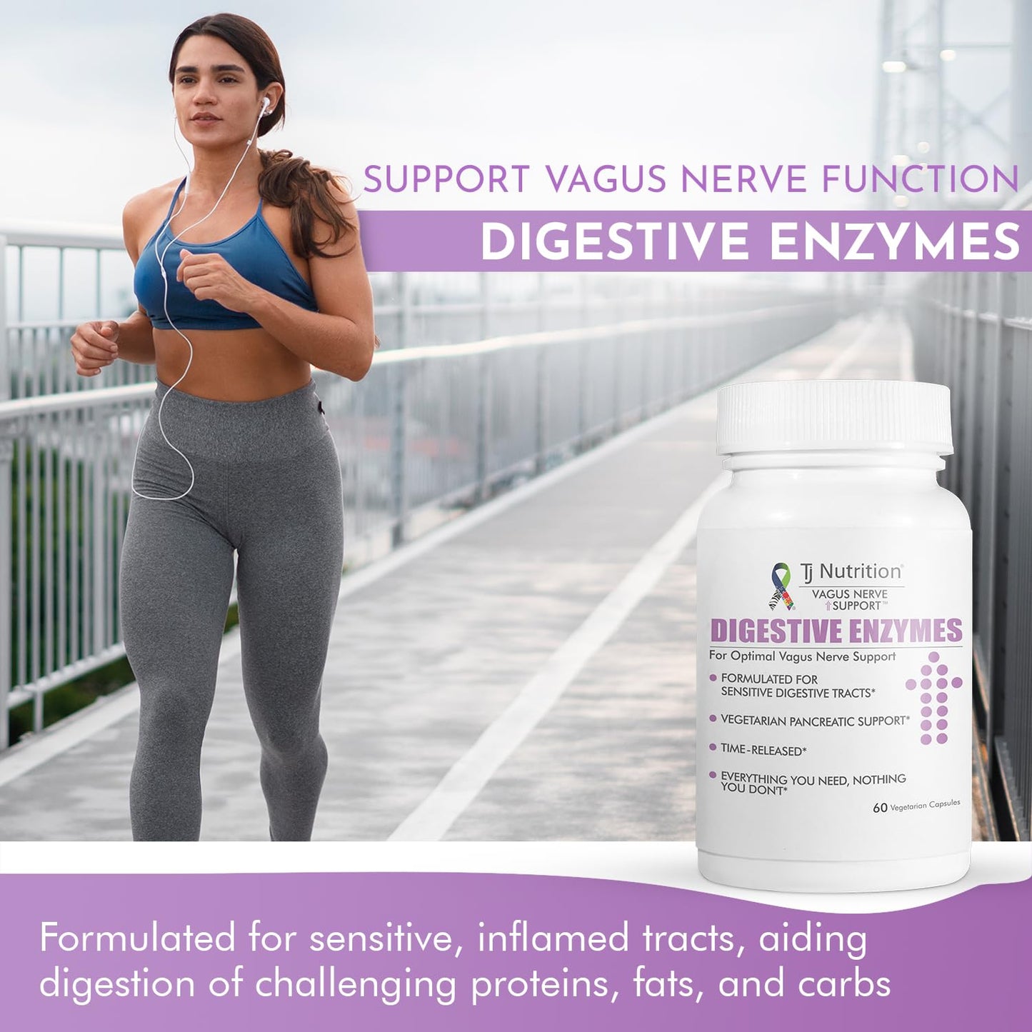 TJ Nutrition Digestive Enzymes for Sensitive Stomachs - Supports Vagus Nerve, Vegetarian Pancreatic Support, Timed Release Formula for Optimal Gut Health, Enhances Food Digestion & Gut Flora - dailyvitalstore