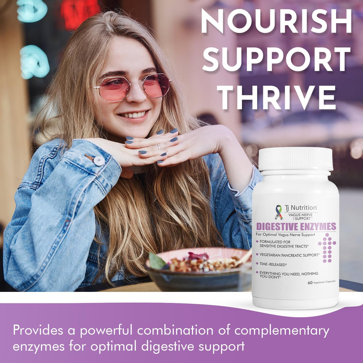 TJ Nutrition Digestive Enzymes for Sensitive Stomachs - Supports Vagus Nerve, Vegetarian Pancreatic Support, Timed Release Formula for Optimal Gut Health, Enhances Food Digestion & Gut Flora - dailyvitalstore