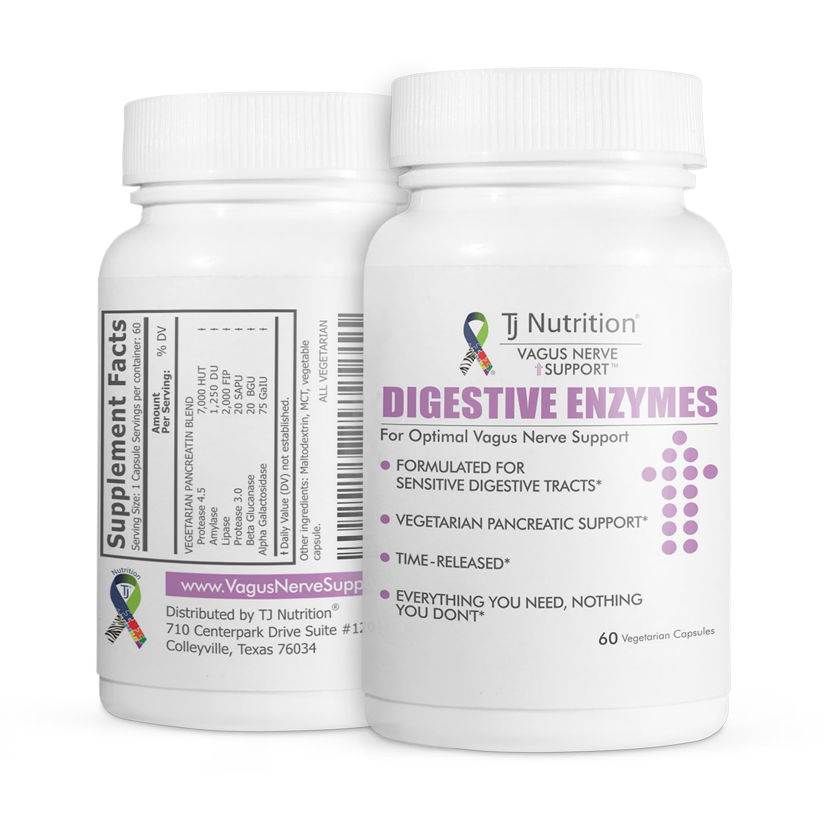 TJ Nutrition Digestive Enzymes for Sensitive Stomachs - Supports Vagus Nerve, Vegetarian Pancreatic Support, Timed Release Formula for Optimal Gut Health, Enhances Food Digestion & Gut Flora - dailyvitalstore