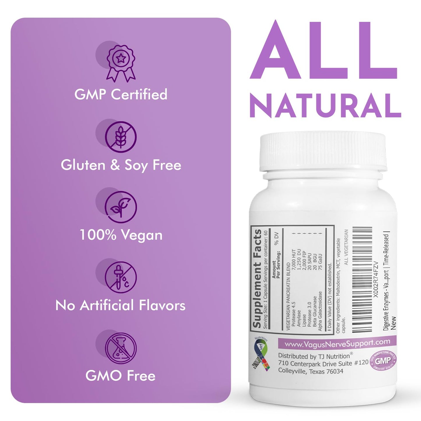 TJ Nutrition Digestive Enzymes for Sensitive Stomachs - Supports Vagus Nerve, Vegetarian Pancreatic Support, Timed Release Formula for Optimal Gut Health, Enhances Food Digestion & Gut Flora - dailyvitalstore