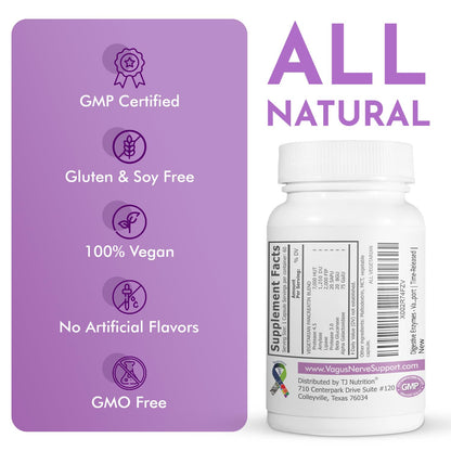 TJ Nutrition Digestive Enzymes for Sensitive Stomachs - Supports Vagus Nerve, Vegetarian Pancreatic Support, Timed Release Formula for Optimal Gut Health, Enhances Food Digestion & Gut Flora - dailyvitalstore