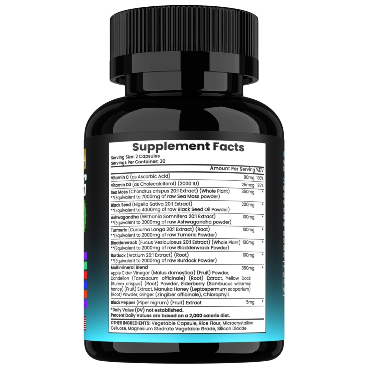 TM NATURALS Sea Moss with Black Seed Oil, Vitamin C, Ashwagandha and Turmeric for Immune Support & Energy - 60 Vegan Capsules + Free Pill Box - dailyvitalstore