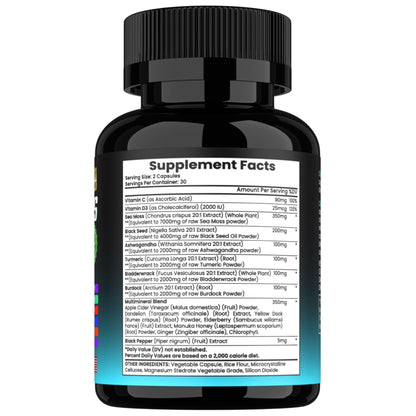 TM NATURALS Sea Moss with Black Seed Oil, Vitamin C, Ashwagandha and Turmeric for Immune Support & Energy - 60 Vegan Capsules + Free Pill Box - dailyvitalstore