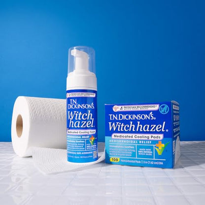 T.N. Dickinson’s Medicated Cooling Pads with Witch Hazel and Aloe | Hemorrhoid Treatment, Postpartum Care, Feminine & Rectal Relief | 100 Rounds - dailyvitalstore
