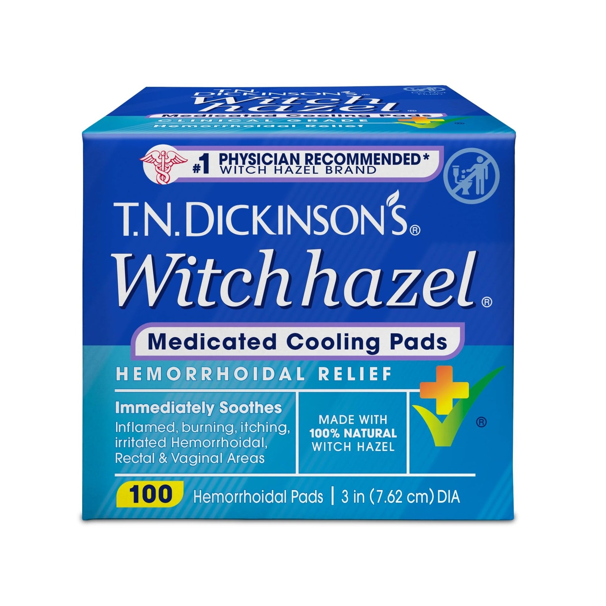 T.N. Dickinson’s Medicated Cooling Pads with Witch Hazel and Aloe | Hemorrhoid Treatment, Postpartum Care, Feminine & Rectal Relief | 100 Rounds - dailyvitalstore