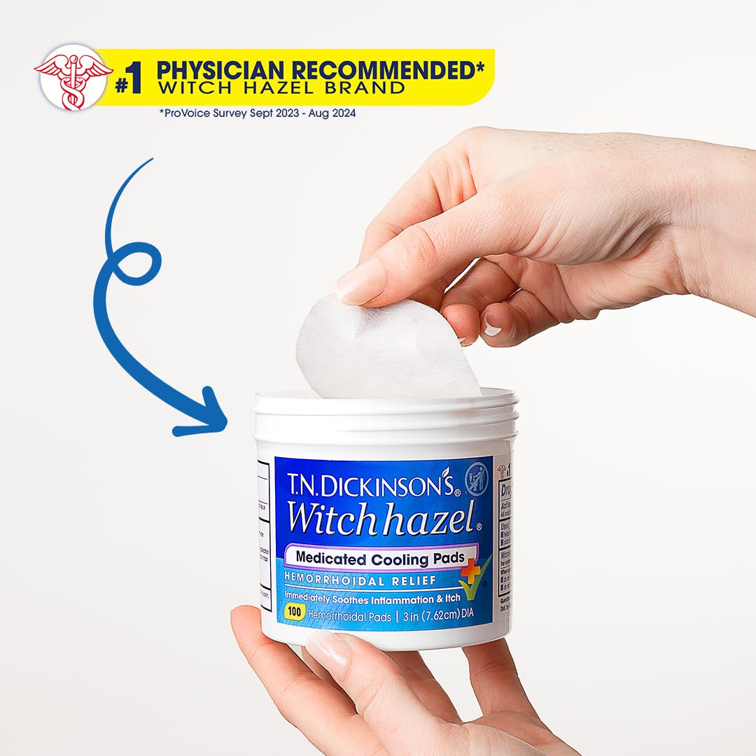 T.N. Dickinson’s Medicated Cooling Pads with Witch Hazel and Aloe | Hemorrhoid Treatment, Postpartum Care, Feminine & Rectal Relief | 100 Rounds - dailyvitalstore