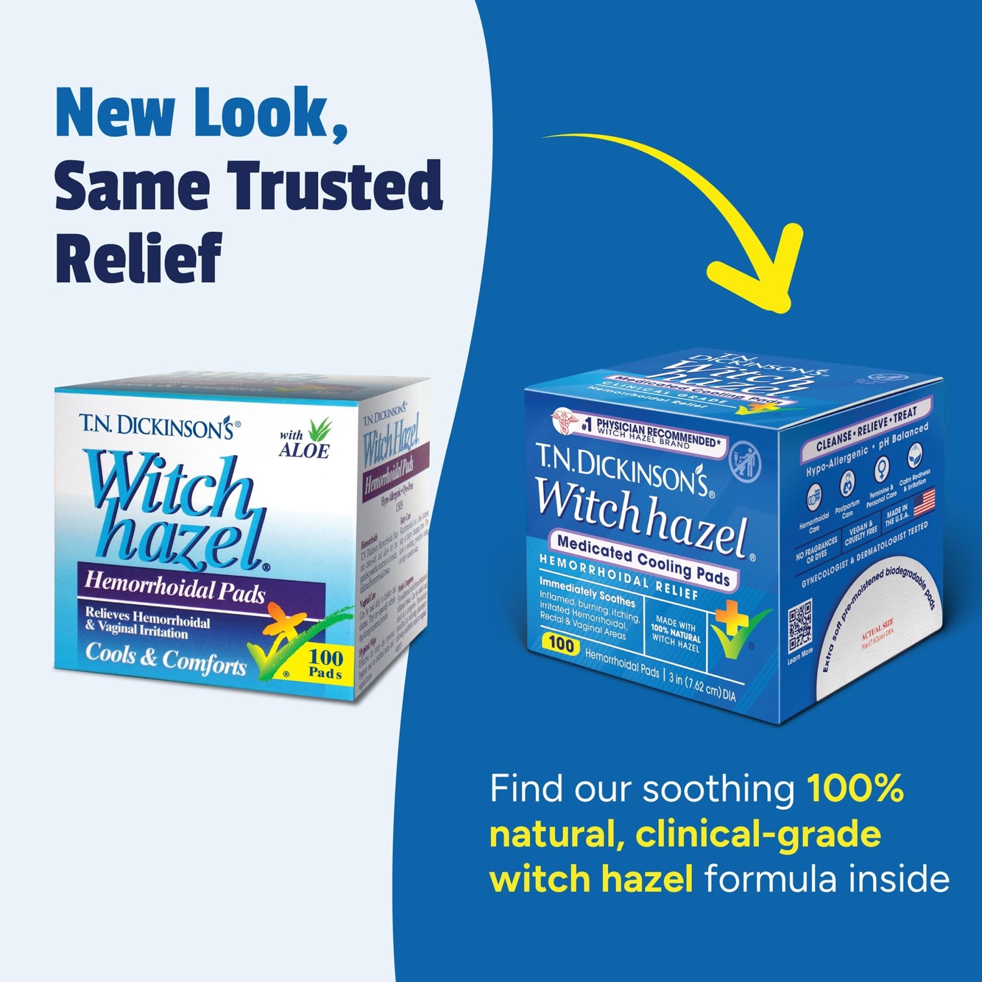 T.N. Dickinson’s Medicated Cooling Pads with Witch Hazel and Aloe | Hemorrhoid Treatment, Postpartum Care, Feminine & Rectal Relief | 100 Rounds - dailyvitalstore
