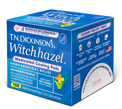 T.N. Dickinson’s Medicated Cooling Pads with Witch Hazel and Aloe | Hemorrhoid Treatment, Postpartum Care, Feminine & Rectal Relief | 100 Rounds - dailyvitalstore