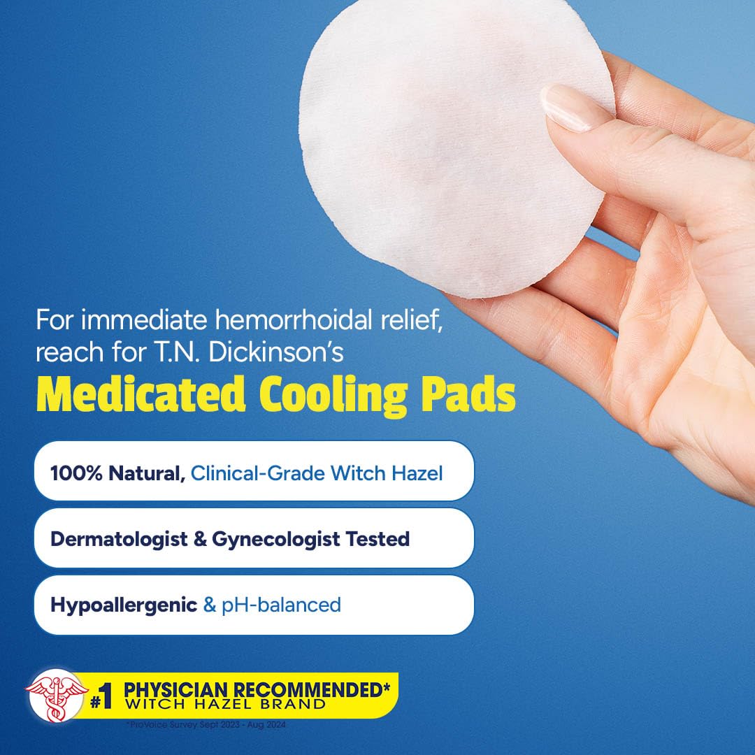 T.N. Dickinson’s Medicated Cooling Pads with Witch Hazel and Aloe | Hemorrhoid Treatment, Postpartum Care, Feminine & Rectal Relief | 100 Rounds - dailyvitalstore