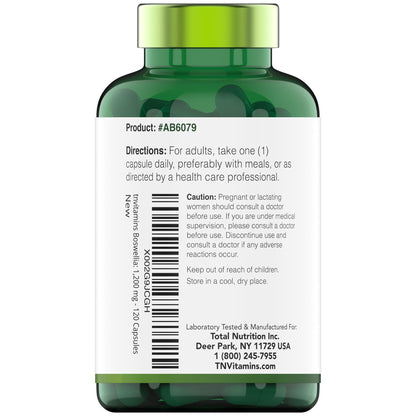 tnvitamins Boswellia Extract Capsules, 120 Count | 1,200 mg Per Capsule | 65% Boswellic Acids + 10:1 Concentrated Extract | Boswellia Serrata - dailyvitalstore