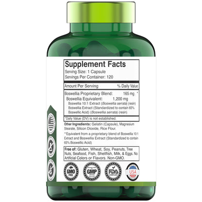 tnvitamins Boswellia Extract Capsules, 120 Count | 1,200 mg Per Capsule | 65% Boswellic Acids + 10:1 Concentrated Extract | Boswellia Serrata - dailyvitalstore