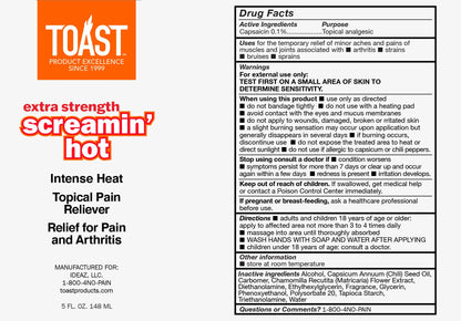 Toast Extra Strength Screamin Hot Intense Heat Topical Pain Relief Cream for Muscles and Joints - 5 Ounces - dailyvitalstore