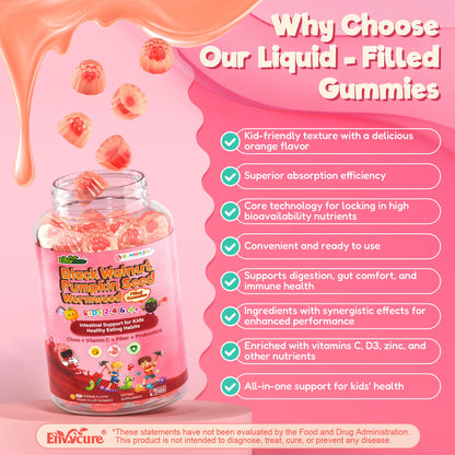 Toddler 2-4 & Kids 4+ Para Clean Gut Health Gummies w/Black Walnut, Wormwood, Clove, Pumpkin Seeds, Vitamin C, D3, Zinc, Digestive Supplement for Natural Gut Cleanse, Kids Immune Support (60cts) - dailyvitalstore