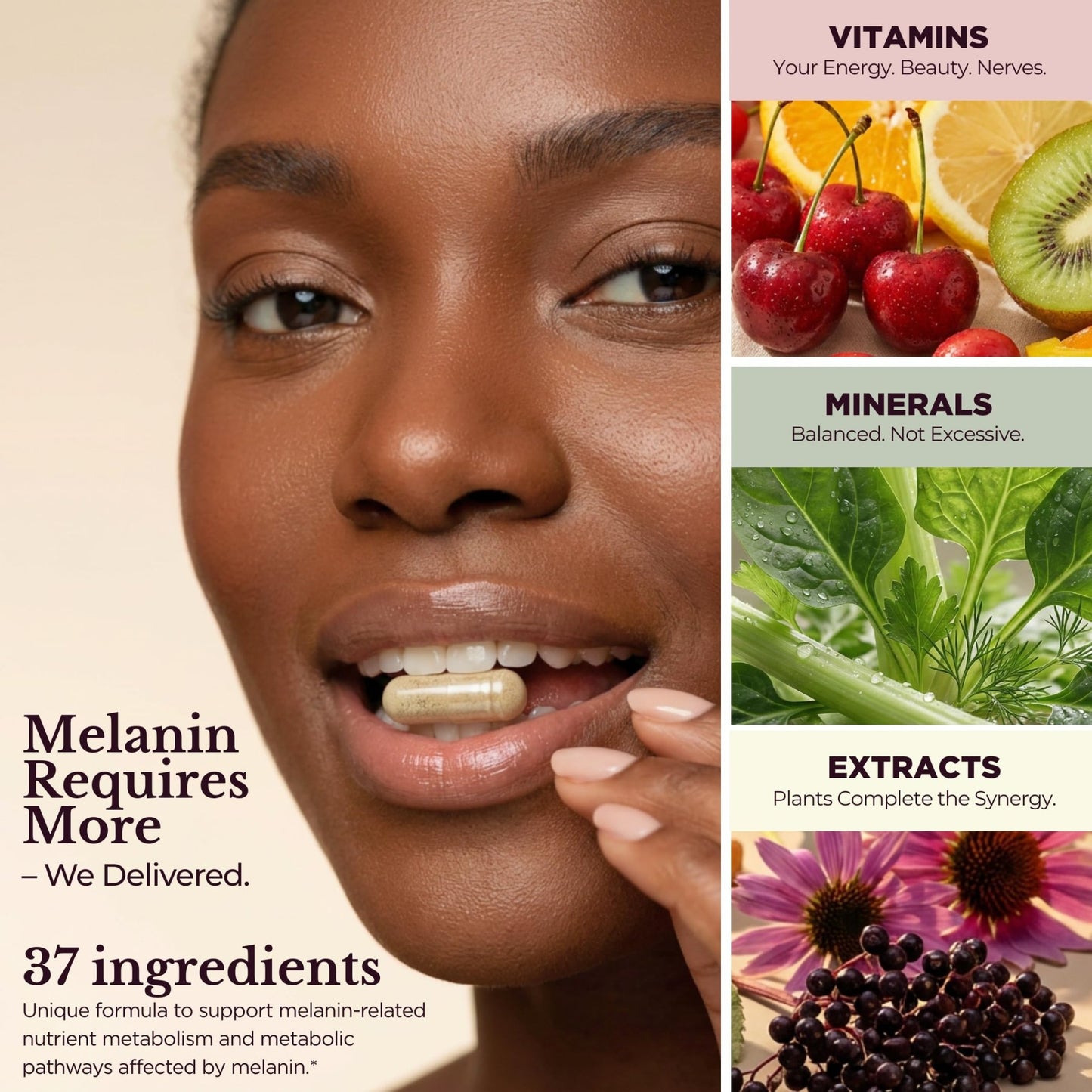 TODICAMP Melanin-Rich Physiology Women's Wellness Formula with 37 Active Ingredients - Daily Multivitamin for Women Hormone Balance, Energy Vitamins for Women, Biotin Supplement for Hair Skin & Nails - dailyvitalstore