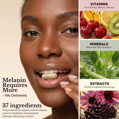 TODICAMP Melanin-Rich Physiology Women's Wellness Formula with 37 Active Ingredients - Daily Multivitamin for Women Hormone Balance, Energy Vitamins for Women, Biotin Supplement for Hair Skin & Nails - dailyvitalstore
