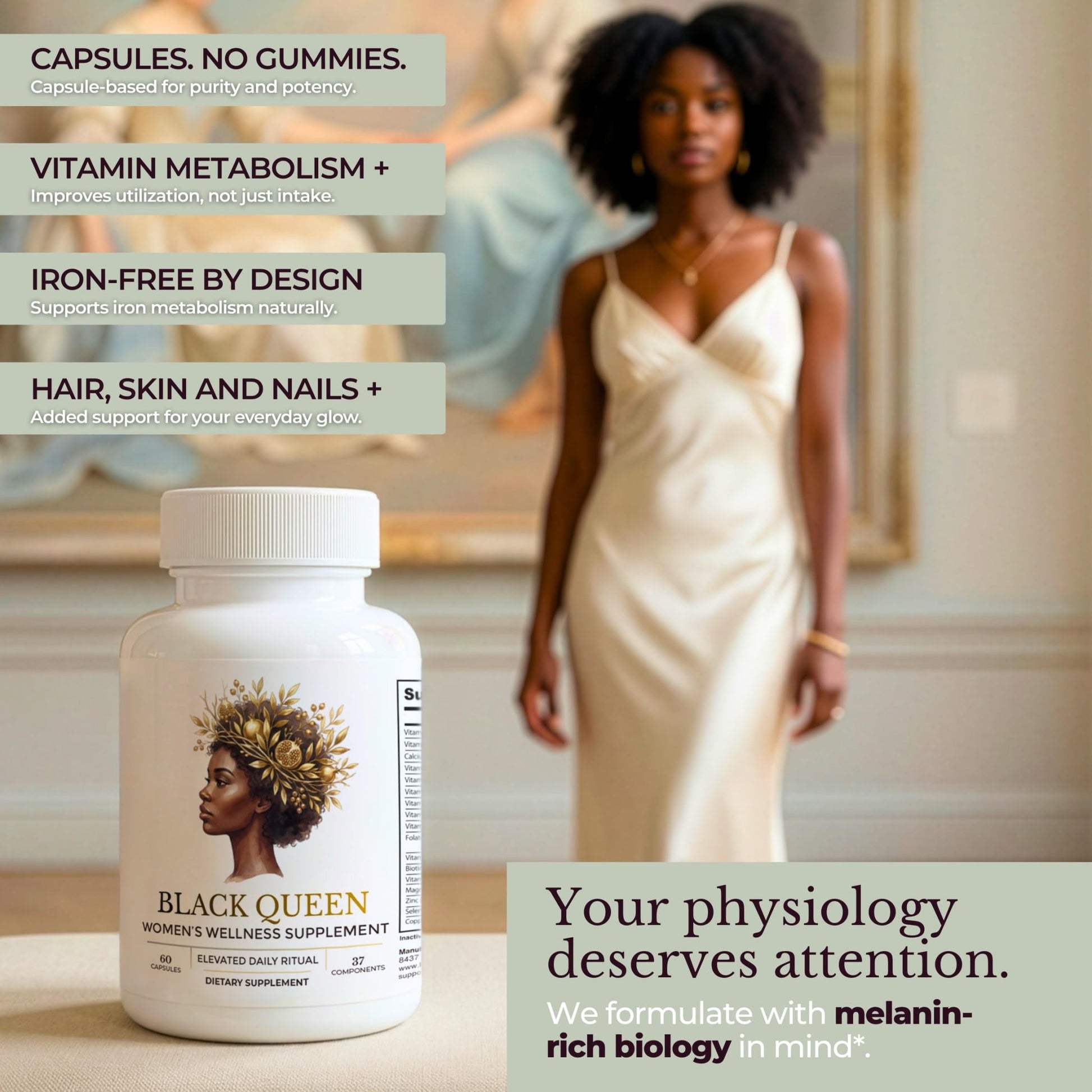TODICAMP Melanin-Rich Physiology Women's Wellness Formula with 37 Active Ingredients - Daily Multivitamin for Women Hormone Balance, Energy Vitamins for Women, Biotin Supplement for Hair Skin & Nails - dailyvitalstore