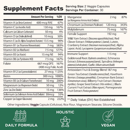 TODICAMP Melanin-Rich Physiology Women's Wellness Formula with 37 Active Ingredients - Daily Multivitamin for Women Hormone Balance, Energy Vitamins for Women, Biotin Supplement for Hair Skin & Nails - dailyvitalstore