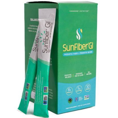 Tomorrow's Nutrition Sunfiber GI, Prebiotic Fiber & Probiotic Blend, 5g Prebiotic Fiber & 8 Billion Probiotics Per Serving, Low FODMAP, 30 Packets, Unflavored - dailyvitalstore