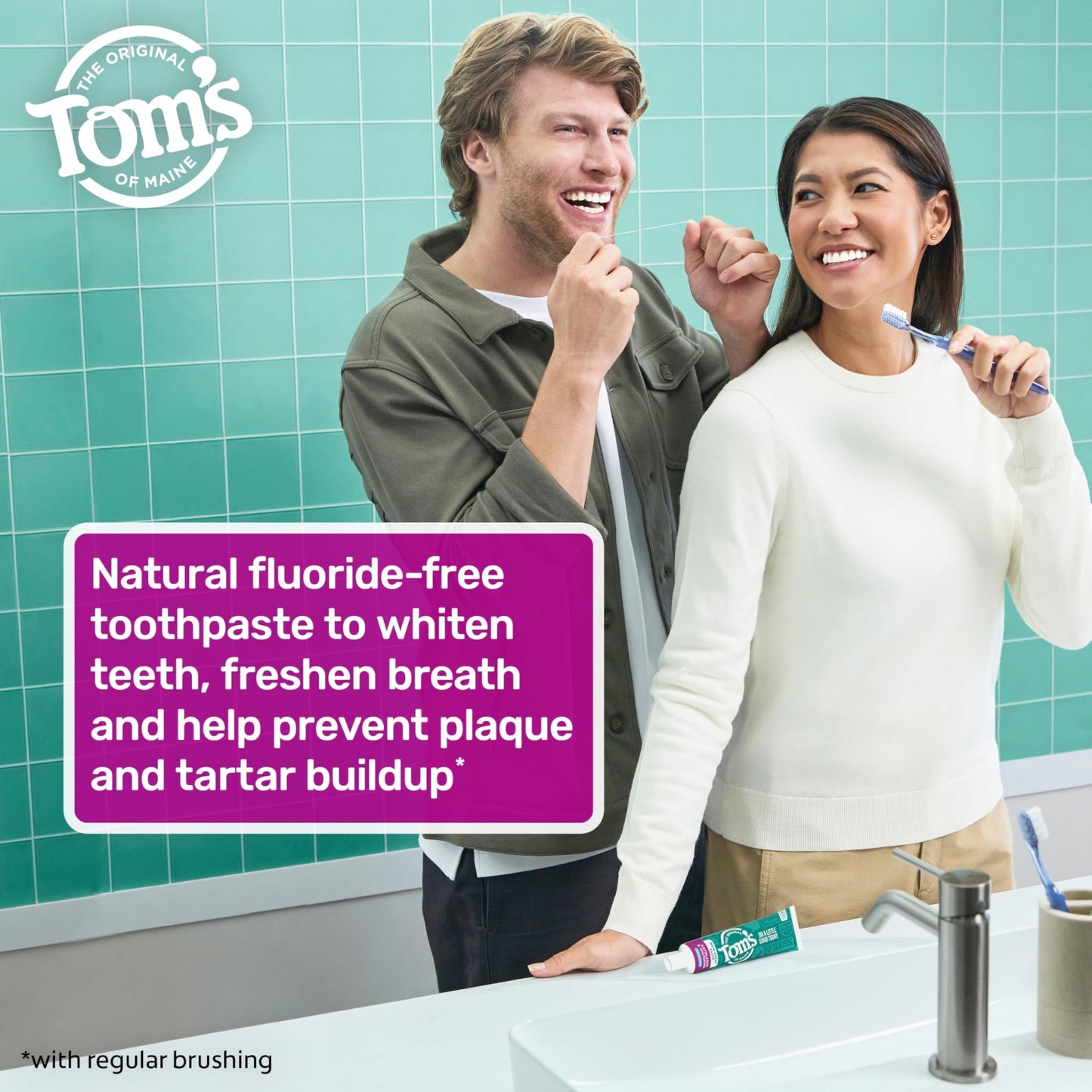 Tom's of Maine Fluoride-Free Antiplaque & Whitening Natural Toothpaste, Peppermint, 5.5 oz. (Pack of 2) - dailyvitalstore