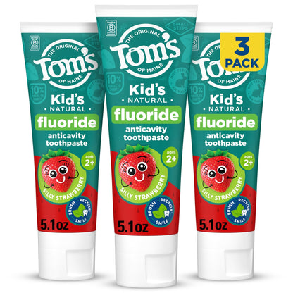Tom’s of Maine Natural Kids Fluoride Toothpaste, 3 Pack, For Kids Ages 2 and Up, Great Toddler Toothpastes, No Artificial Flavors, Dyes - dailyvitalstore