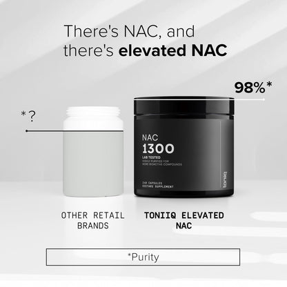 Toniiq 1300mg NAC - 4 Month Supply - Min. 98%+ Tested Purity - Ultra High Strength Bioavailable NAC Cysteine Supplement - 240 Vegetarian N Acetyl Cysteine - dailyvitalstore