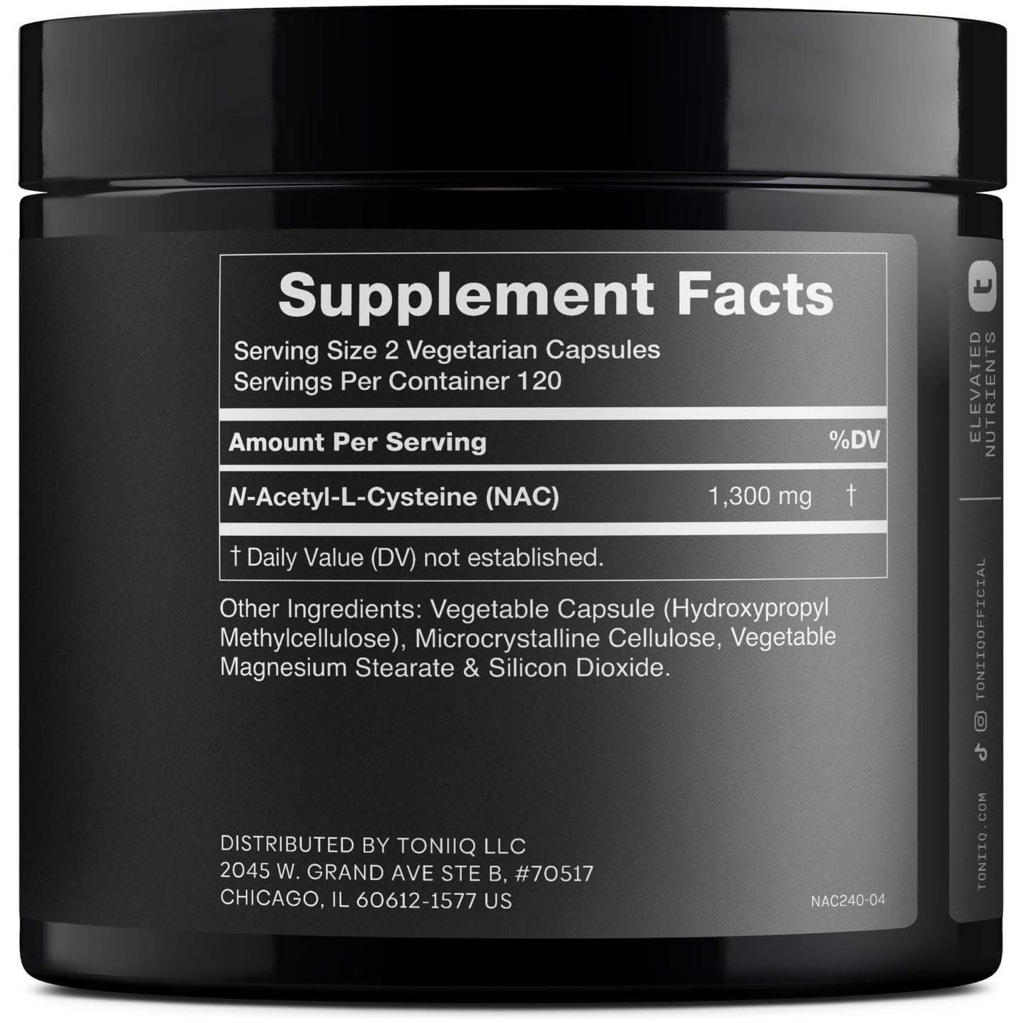 Toniiq 1300mg NAC - 4 Month Supply - Min. 98%+ Tested Purity - Ultra High Strength Bioavailable NAC Cysteine Supplement - 240 Vegetarian N Acetyl Cysteine - dailyvitalstore