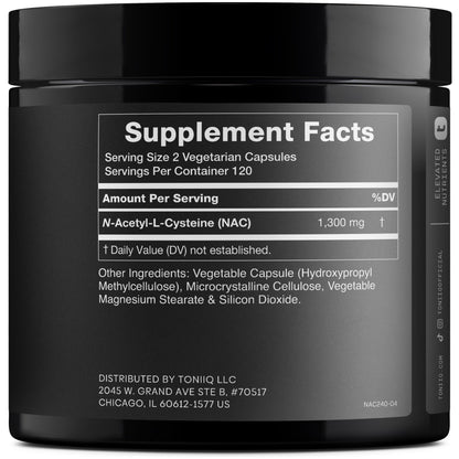 Toniiq 1300mg NAC - 4 Month Supply - Min. 98%+ Tested Purity - Ultra High Strength Bioavailable NAC Cysteine Supplement - 240 Vegetarian N Acetyl Cysteine - dailyvitalstore