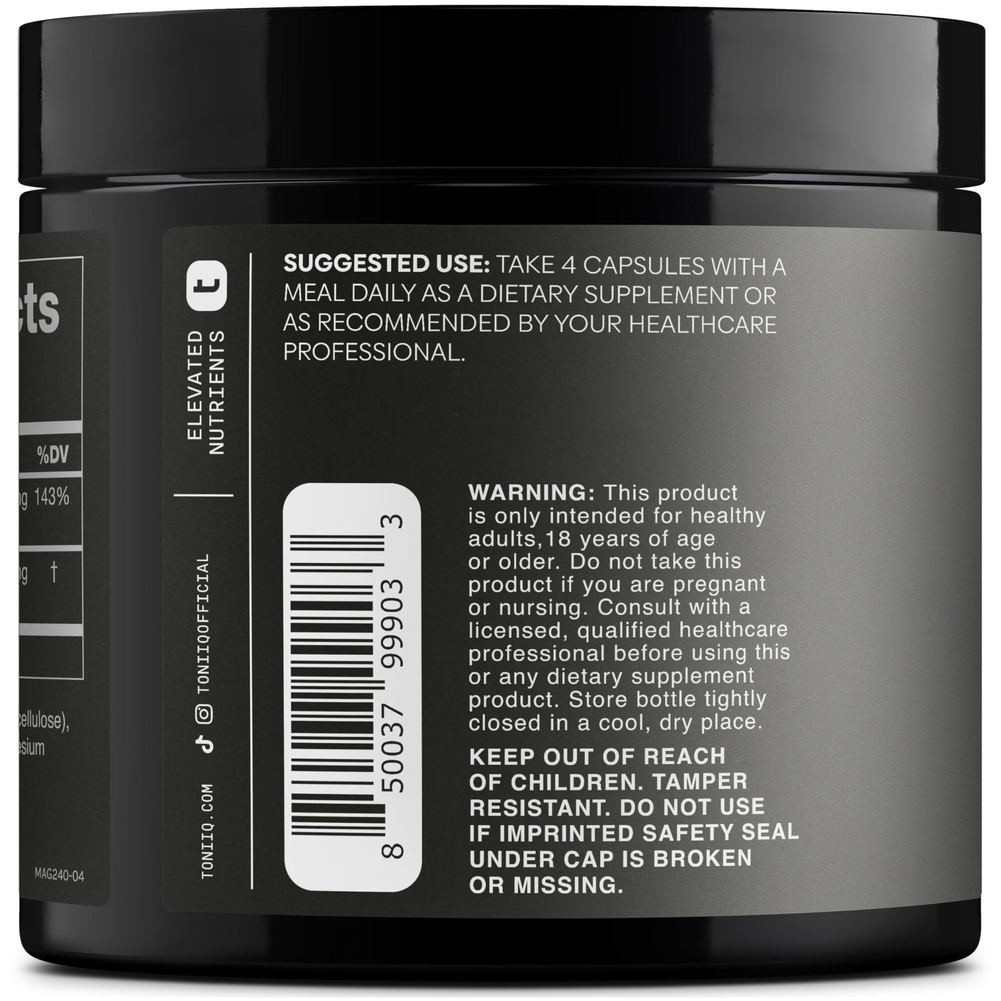 Toniiq 3,000mg Ultra High Strength Magnesium Glycinate - 20% Purified to Contain 600mg of Elemental Magnesium - Chelated and Bioavailable Magnesium - dailyvitalstore