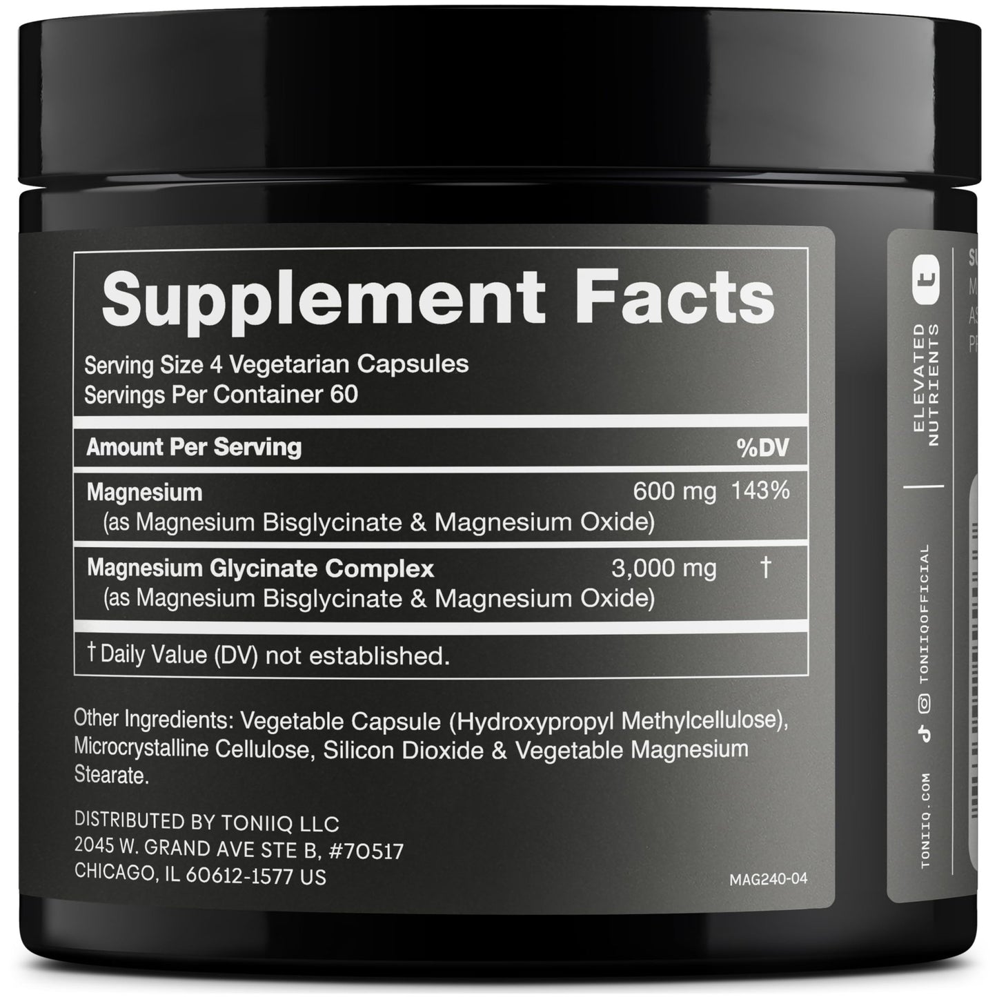 Toniiq 3,000mg Ultra High Strength Magnesium Glycinate - 20% Purified to Contain 600mg of Elemental Magnesium - Chelated and Bioavailable Magnesium - dailyvitalstore