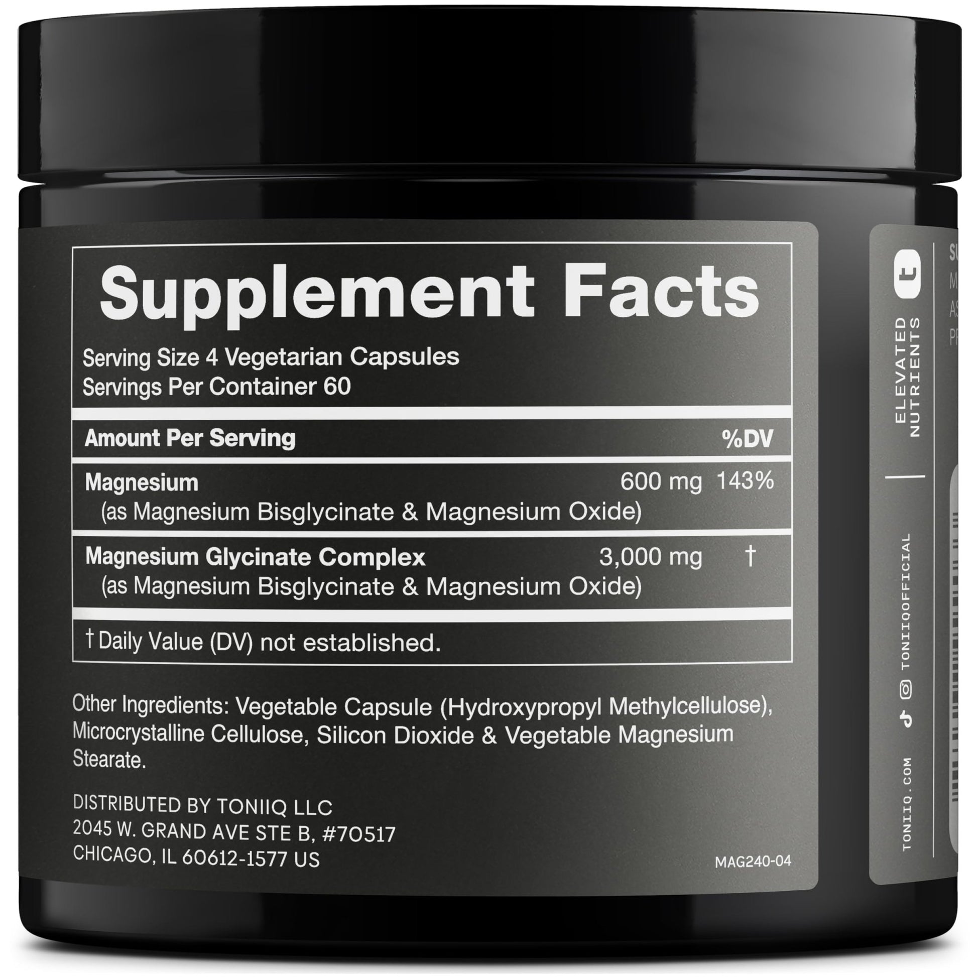 Toniiq 3,000mg Ultra High Strength Magnesium Glycinate - 20% Purified to Contain 600mg of Elemental Magnesium - Chelated and Bioavailable Magnesium - dailyvitalstore