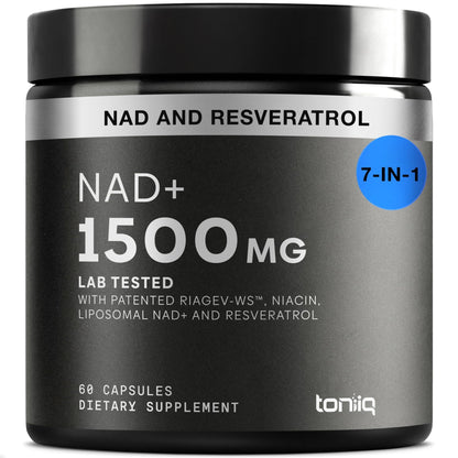 Toniiq Liposomal NAD+ and Resveratrol Supplement - 1500mg Ultra High Strength NAD Supplement - Clinically Studied Ingredients with Patented RiaGev-WS - dailyvitalstore