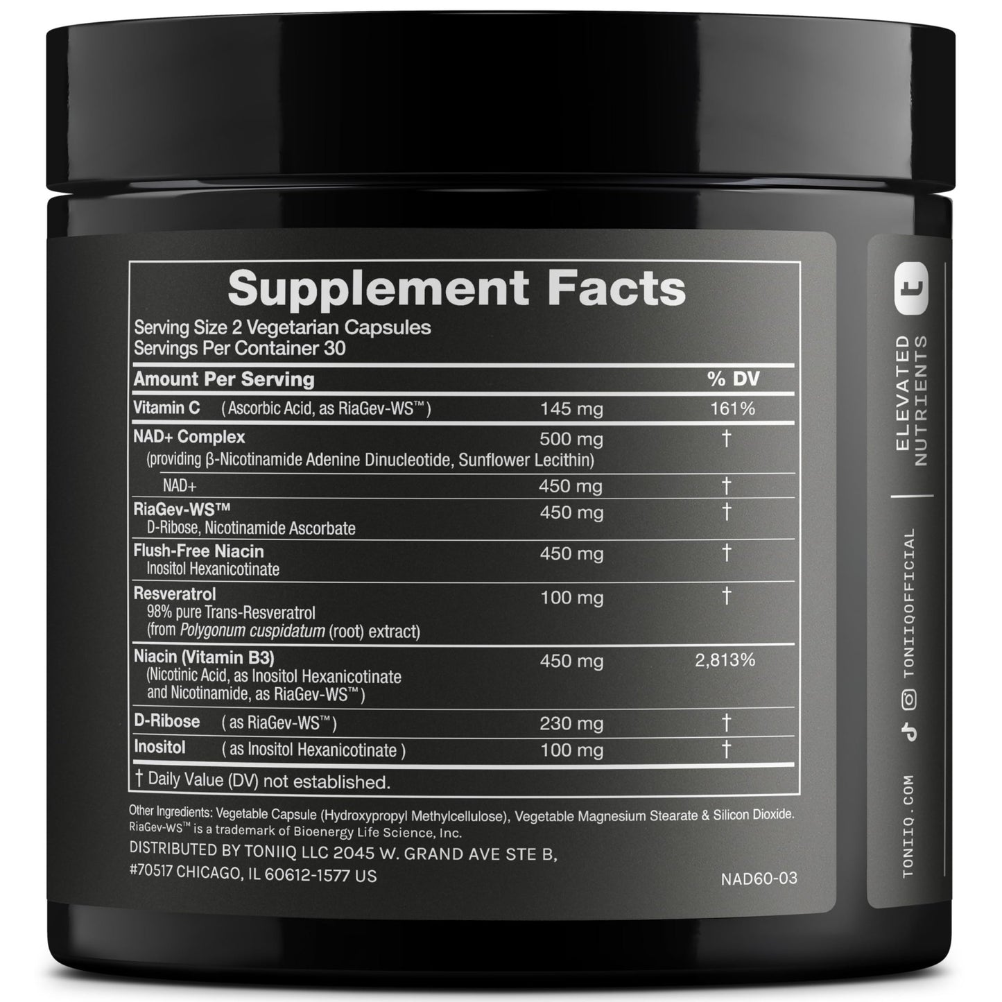 Toniiq Liposomal NAD+ and Resveratrol Supplement - 1500mg Ultra High Strength NAD Supplement - Clinically Studied Ingredients with Patented RiaGev-WS™, Resveratrol, and Niacin - 60 Capsules - dailyvitalstore