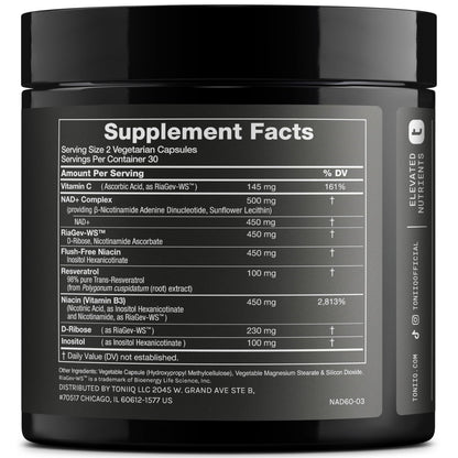 Toniiq Liposomal NAD+ and Resveratrol Supplement - 1500mg Ultra High Strength NAD Supplement - Clinically Studied Ingredients with Patented RiaGev-WS™, Resveratrol, and Niacin - 60 Capsules - dailyvitalstore
