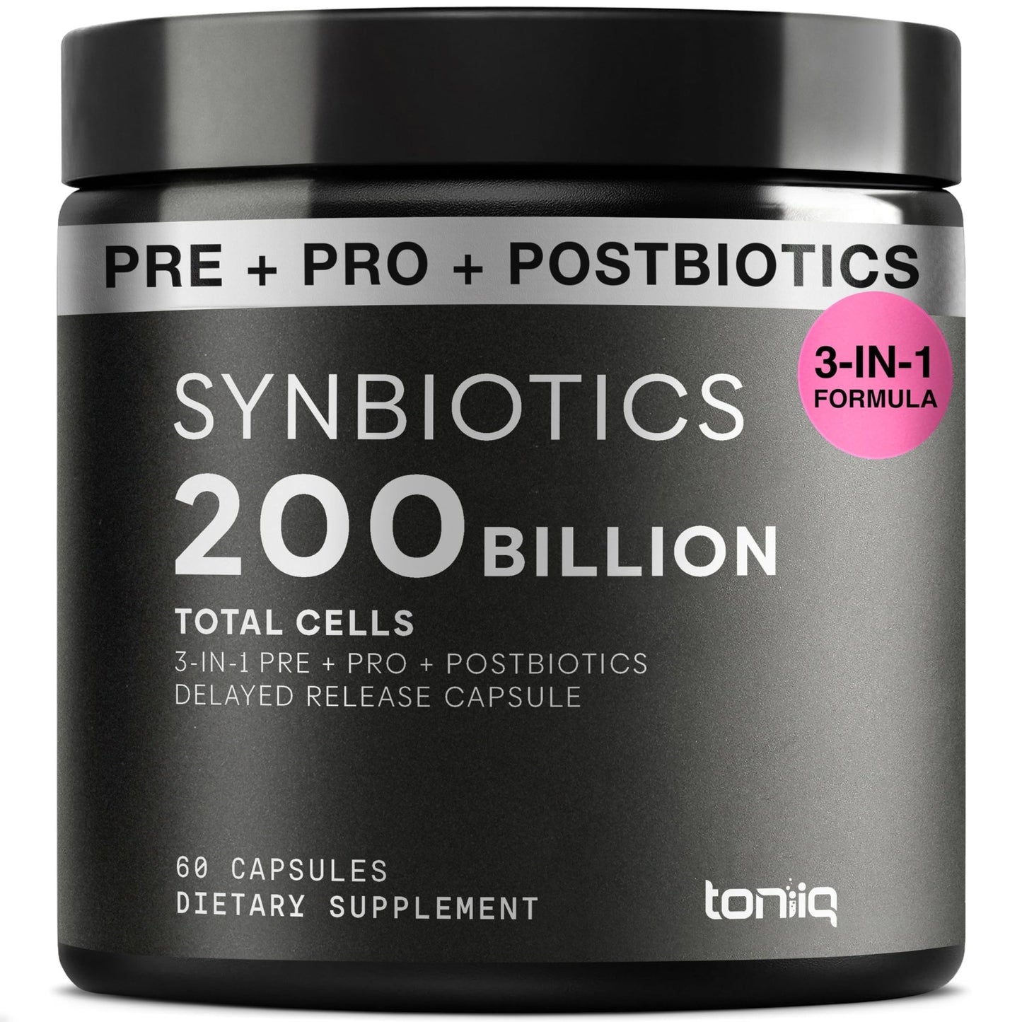 Toniiq Prebiotics and Probiotics – 200B CFU Synbiotic with Postbiotics IMMUSE® & ButyraGen® – 30 Strains for Gut & Digestive Health – Shelf-Stable - dailyvitalstore