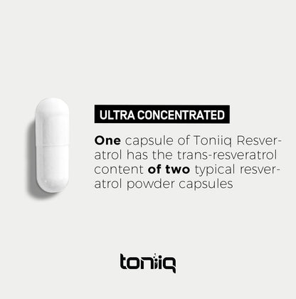 Toniiq Ultra High Purity Resveratrol Capsules - 98% Trans-Resveratrol - Highly Purified and Bioavailable - 60 Caps Reservatrol Supplement - dailyvitalstore