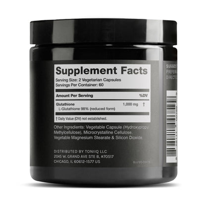 Toniiq Ultra High Strength Glutathione Capsules - 1000mg Concentrated Formula - 98%+ Highly Purified and Bioavailable - Non-GMO Fermentation - 120 Capsules Reduced Glutathione Supplement - dailyvitalstore