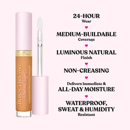 Too Faced Born This Way Ethereal Light Illuminating Smoothing Concealer | With Hyaluronic Acid, Conceals + Brightens Dark Circles, Non-Creasing + Waterproof, 0.16 Fl Oz, Oatmeal - dailyvitalstore