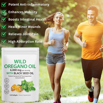 Tooffi Oil of Oregano Softgels,Oregano Oil Capsules Organic,2-in-1 6000mg Oil of Oregano with Black Seed Oil 200mg,Oregano Oil - dailyvitalstore