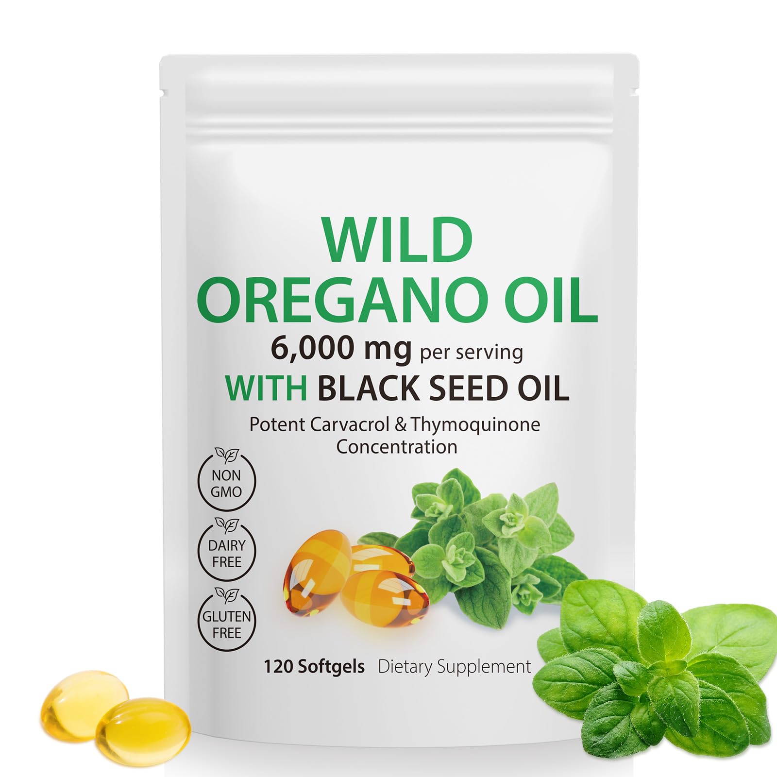Tooffi Oil of Oregano Softgels,Oregano Oil Capsules Organic,2-in-1 6000mg Oil of Oregano with Black Seed Oil 200mg,Oregano Oil - dailyvitalstore