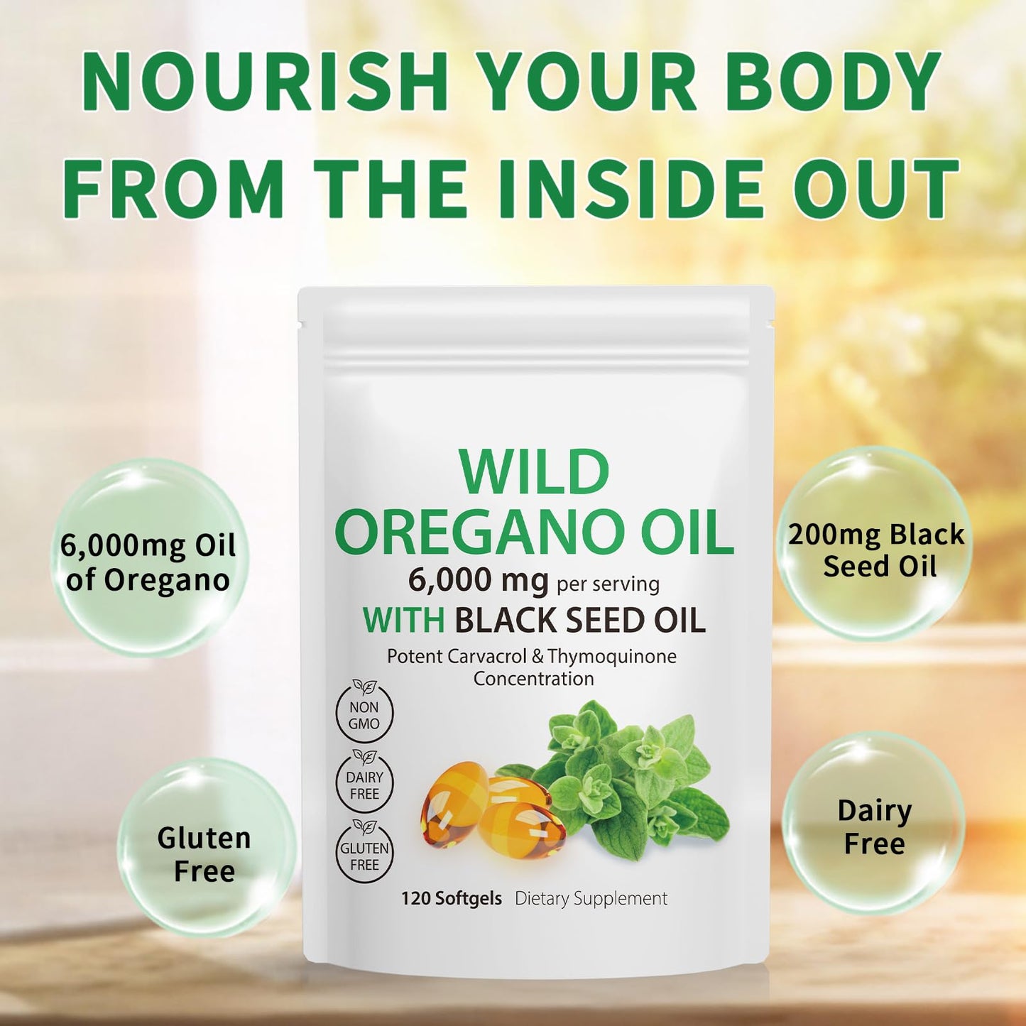 Tooffi Oil of Oregano Softgels,Oregano Oil Capsules Organic,2-in-1 6000mg Oil of Oregano with Black Seed Oil 200mg,Oregano Oil - dailyvitalstore