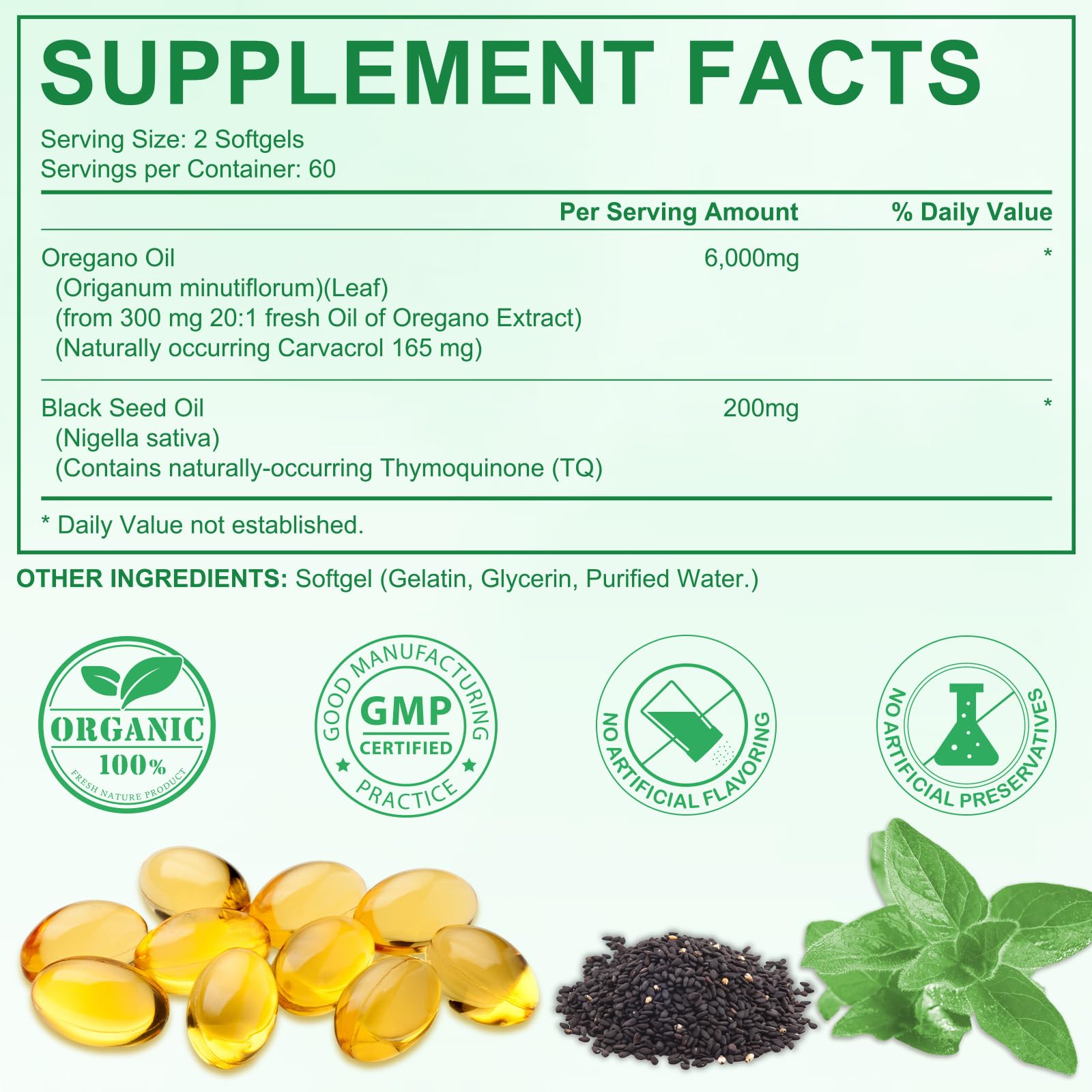 Tooffi Oil of Oregano Softgels,Oregano Oil Capsules Organic,2-in-1 6000mg Oil of Oregano with Black Seed Oil 200mg,Oregano Oil - dailyvitalstore
